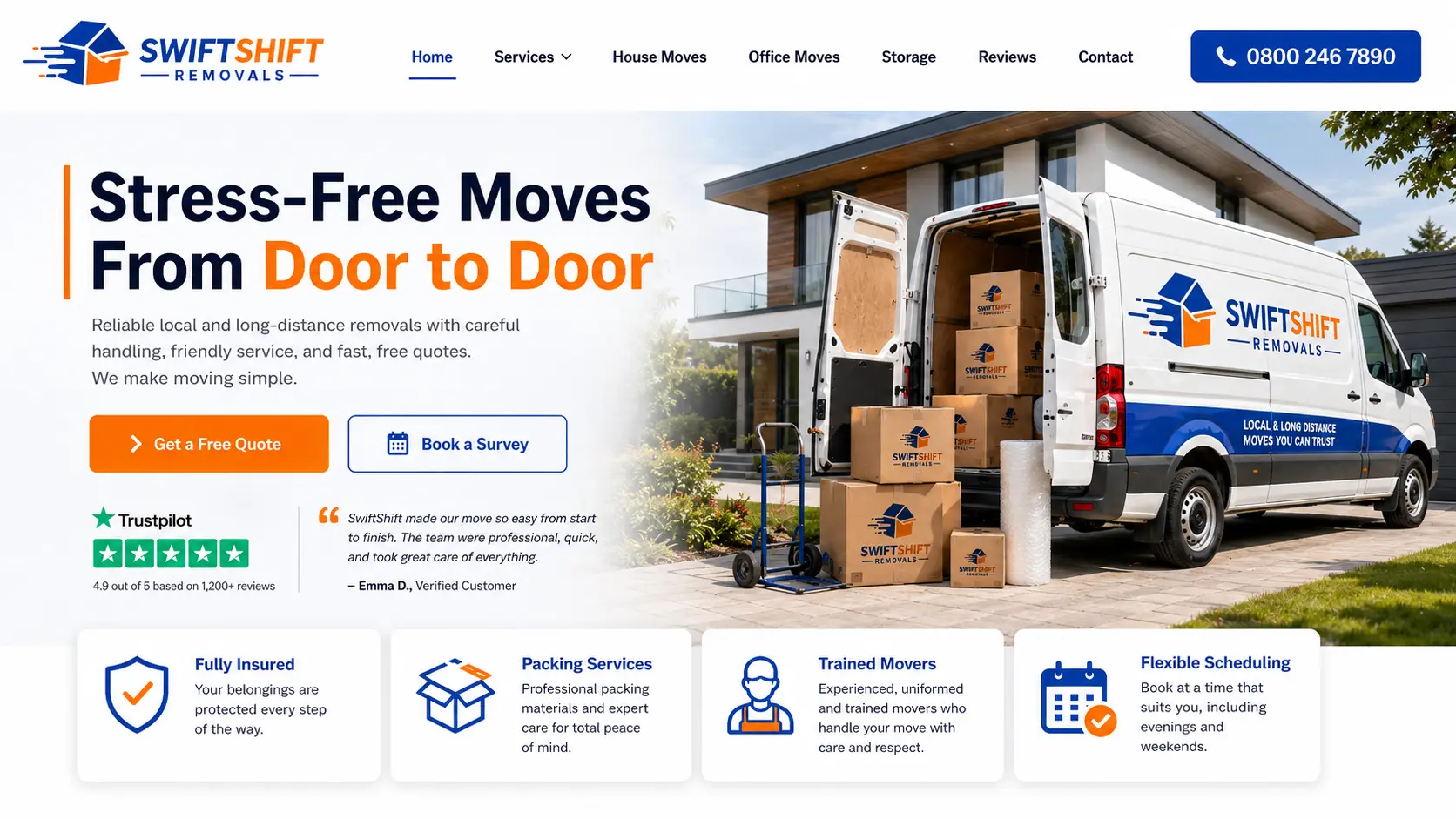 kwayse custom website design for small businesses uk - Removals company website