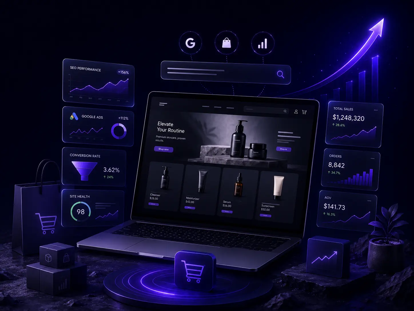 Kwayse e-commerce google marketing agency london UK Ecommerce AI agency SEO Google Ads ecommerce Web design agency - Hero img 1